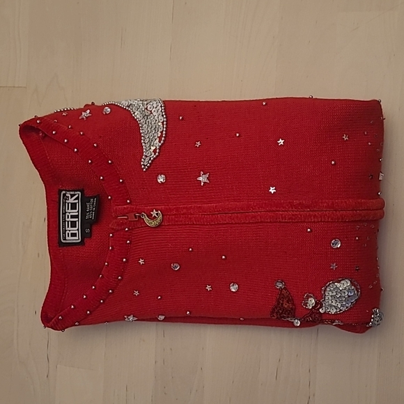 EUC Vintage Berek Red Christmas Themed Sequined and Beaded Zip Up Cardig… - Picture 15 of 15